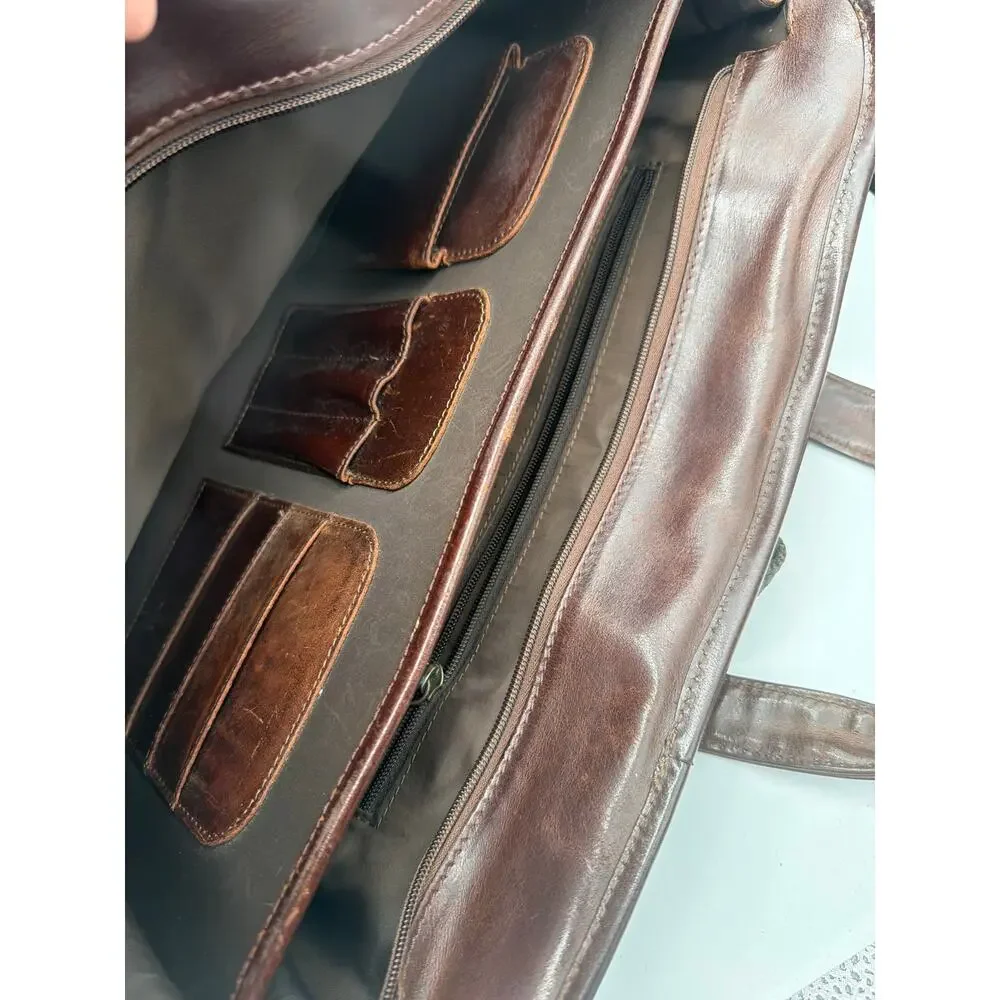Vintage Burgundy Leather Briefcase Laptop Messenger Bag Organizer Crossbody